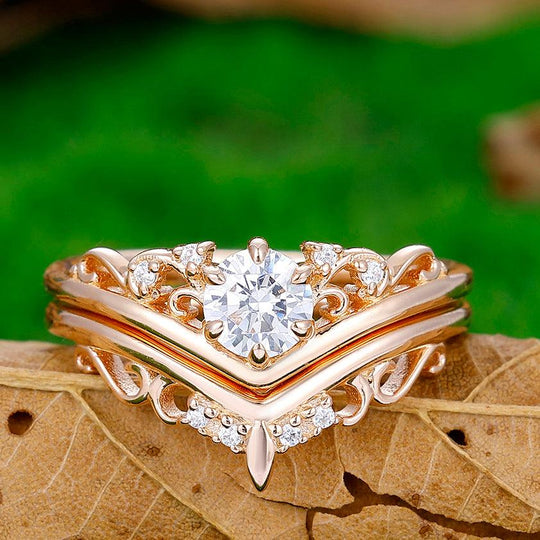 Noble Vines Moissanite Branches Engagement Ring Set Promise Bridal Wedding Band Set For Women Gift - Esdomera