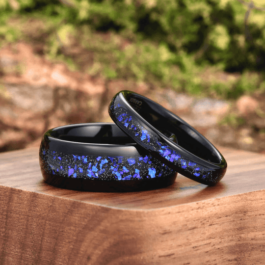 Orion Nebula His and Hers Tungsten Wedding Ring Balck Matte Promise Ring Set - Esdomera