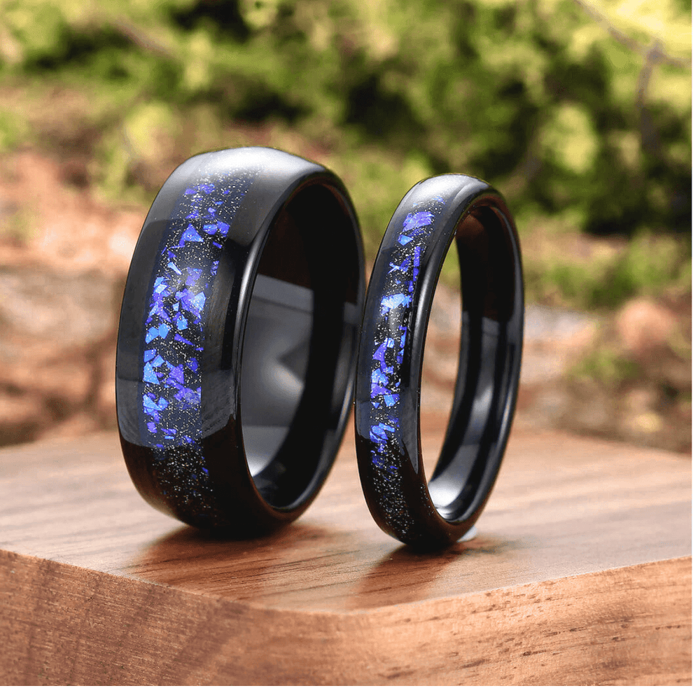 Orion Nebula His and Hers Tungsten Wedding Ring Balck Matte Promise Ring Set - Esdomera