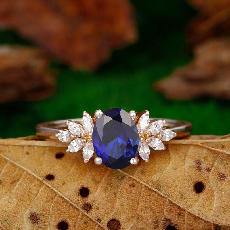 Oval 6x8mm sapphire ring vintage sapphire engagemeng ring moissanite natural sapphire ring - Esdomera