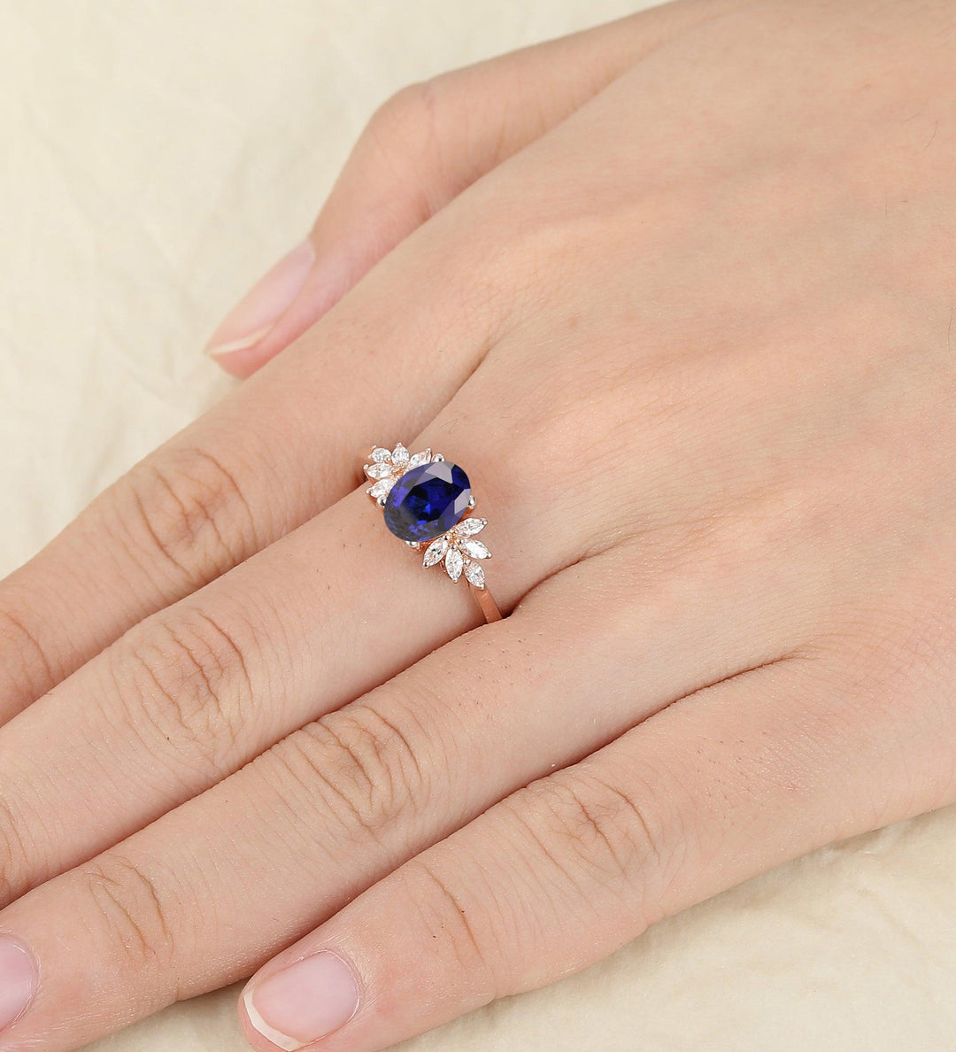 Oval 6x8mm sapphire ring vintage sapphire engagemeng ring moissanite natural sapphire ring - Esdomera
