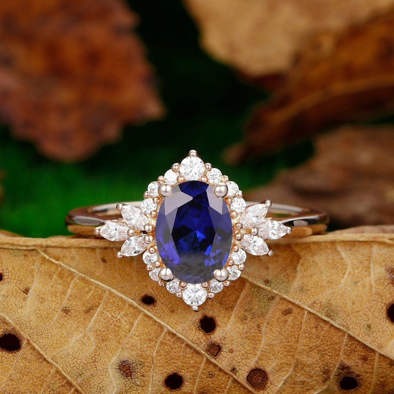 Oval Cut 1.5Carat Sapphire Engagement Ring Vintage Unique Moissanite Wedding Promise Ring - Esdomera