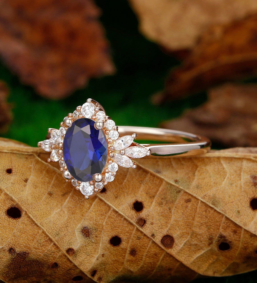 Oval Cut 1.5Carat Sapphire Engagement Ring Vintage Unique Moissanite Wedding Promise Ring - Esdomera