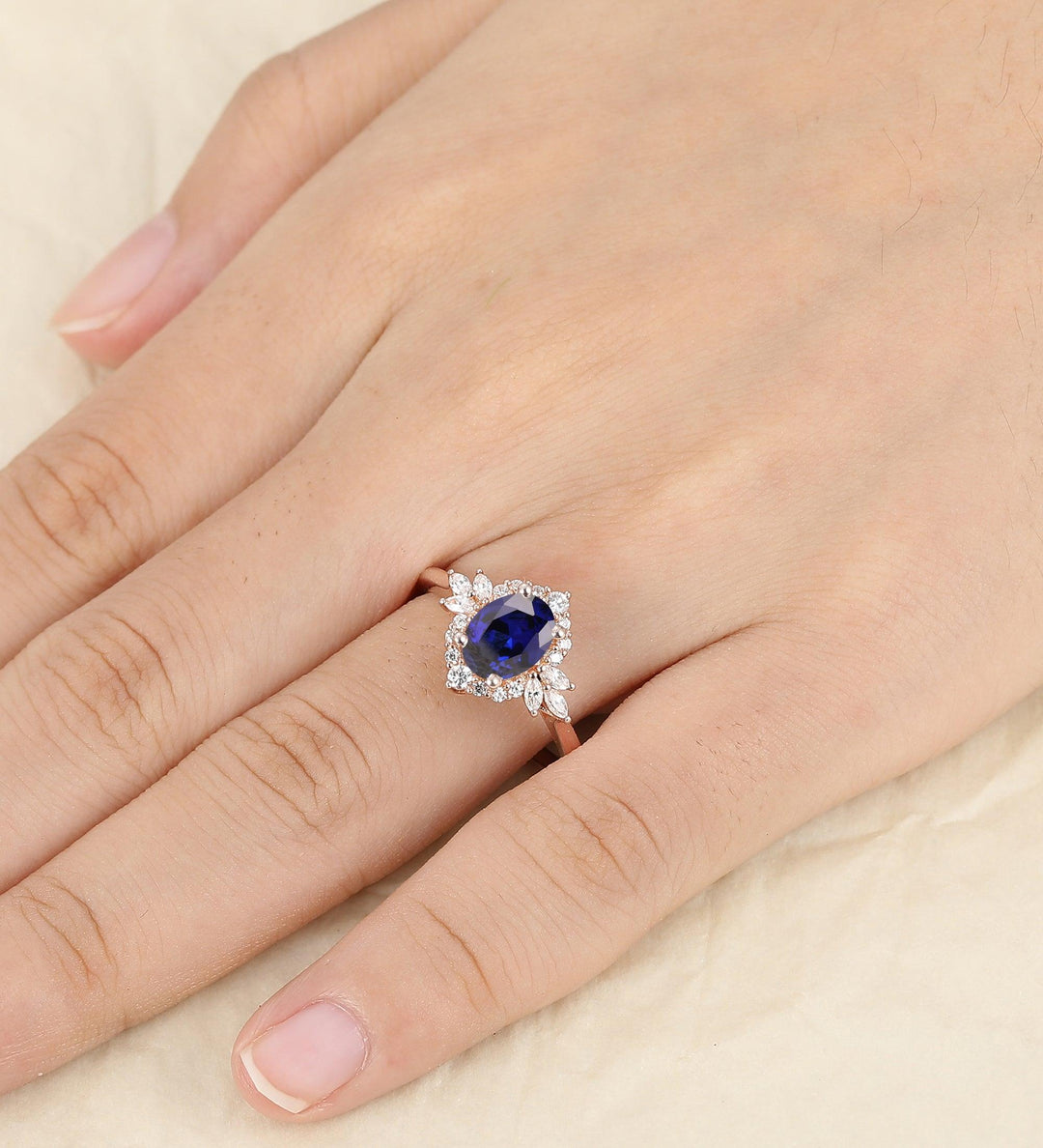 Oval Cut 1.5Carat Sapphire Engagement Ring Vintage Unique Moissanite Wedding Promise Ring - Esdomera