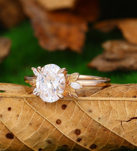 Oval Cut 2CT Moissanite Vintage Rose Gold Nature Inspired Art Deco Moissanite Ring - Esdomera