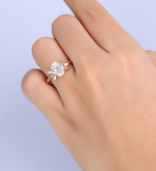 Oval Cut 2CT Moissanite Vintage Rose Gold Nature Inspired Art Deco Moissanite Ring - Esdomera