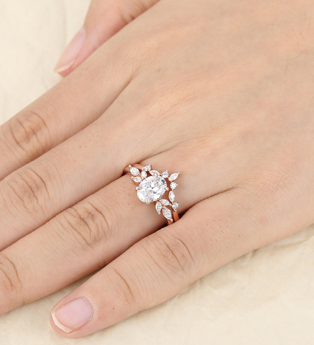 Rose Gold Size 11 Bridal Sets Oval Shaped Moissanite Wedding Ring