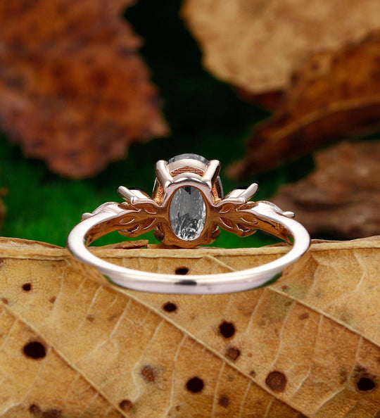 Oval Shaped Herkimer Diamond Rose Gold Black Onyx Unique Cluster Anniversary Ring - Esdomera