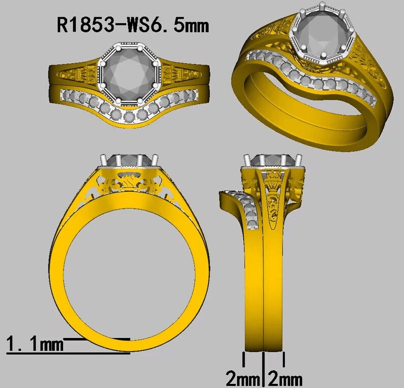 Payment Plan 1 - Solid 18k Two Tone Gold Curved Moissanite Wedding Band, Not Including The Engagement Ring(Total USD 430) - Esdomera