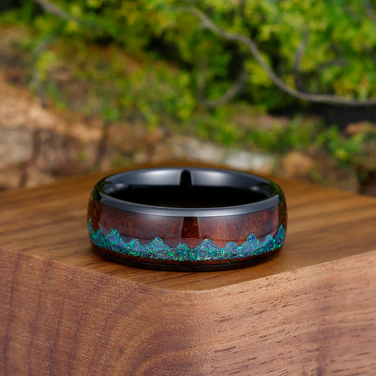 Peacock Green Opal Fashion Men's 8mm Tungsten Steel Wedding Ring