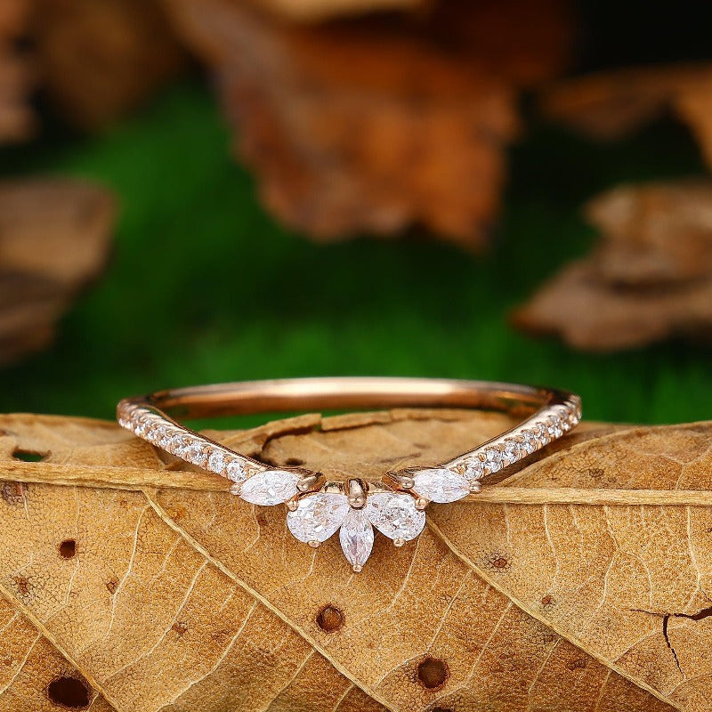 Pear Shaped Wedding Band Cluster Moissanite Ring For Her - Esdomera