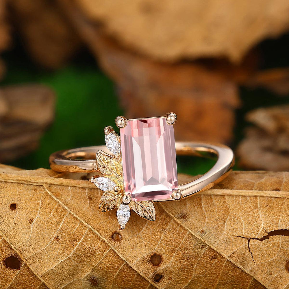 Personalized Design 2 CT Emerald Cut Natural Pink Morganite Bridal Ring - Esdomera