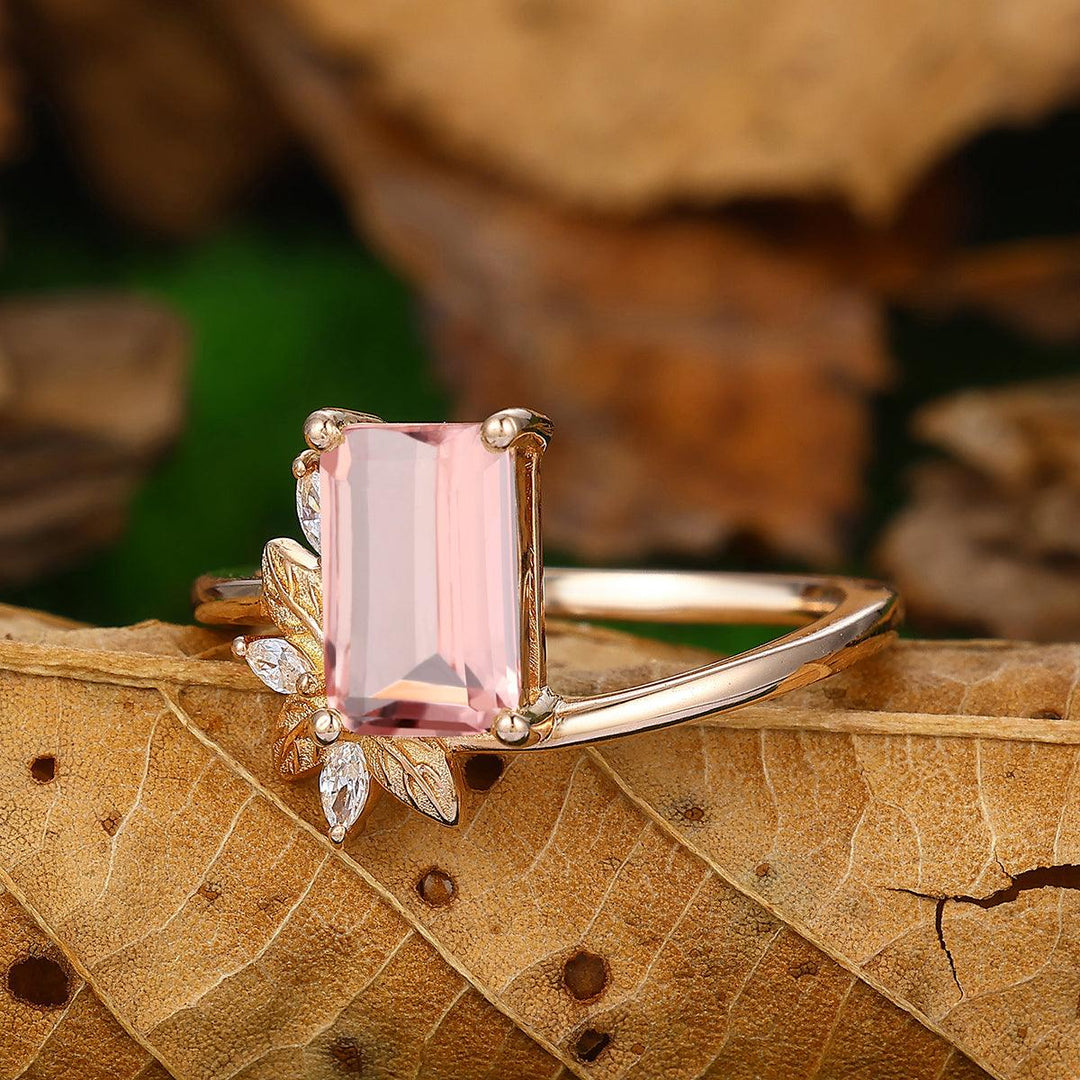 Personalized Design CT Emerald Cut Natural Pink Morganite Bridal
