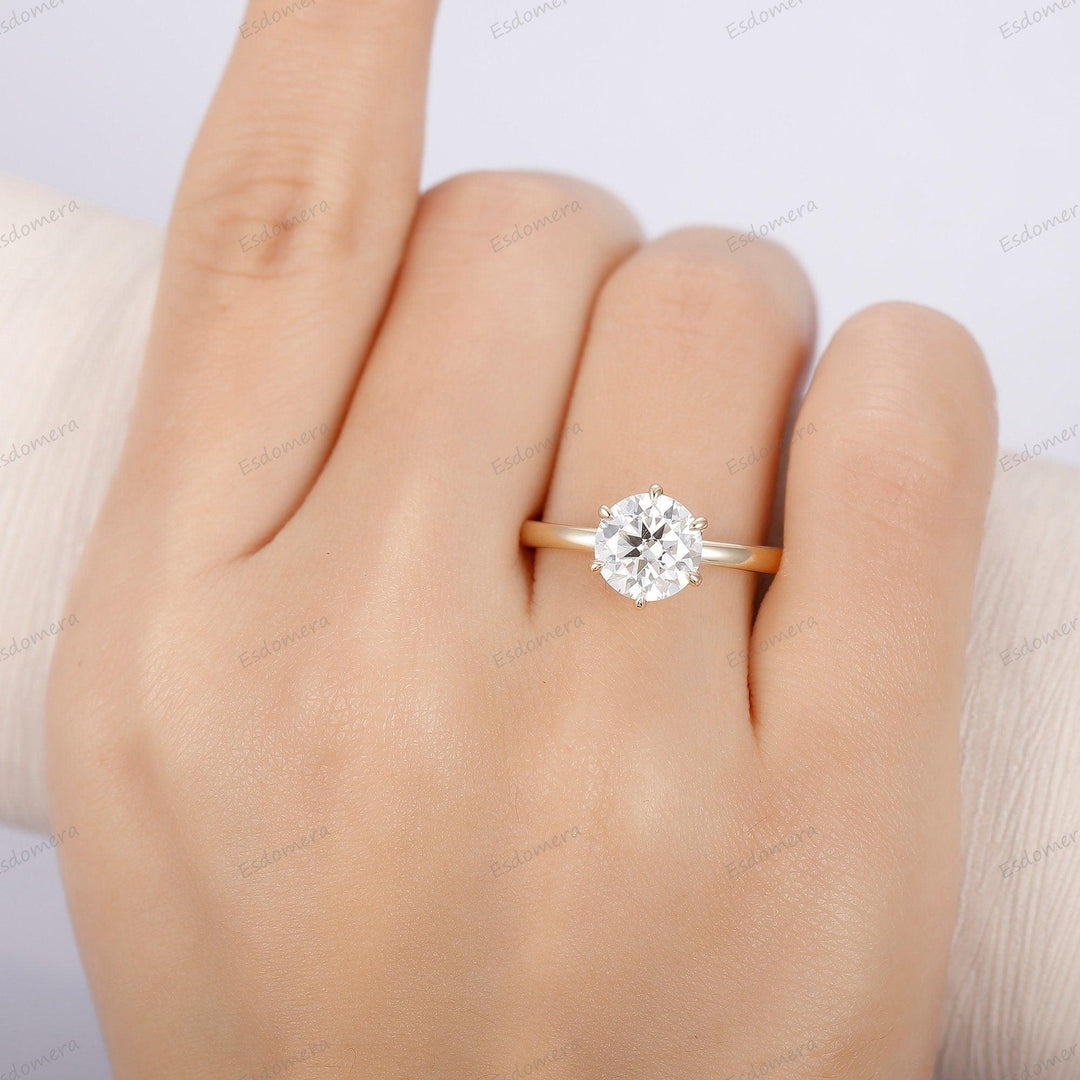 Petal Setting Round Cut Moissanite Engagement Ring Solitaire Engagement Women Fine Ring - Esdomera