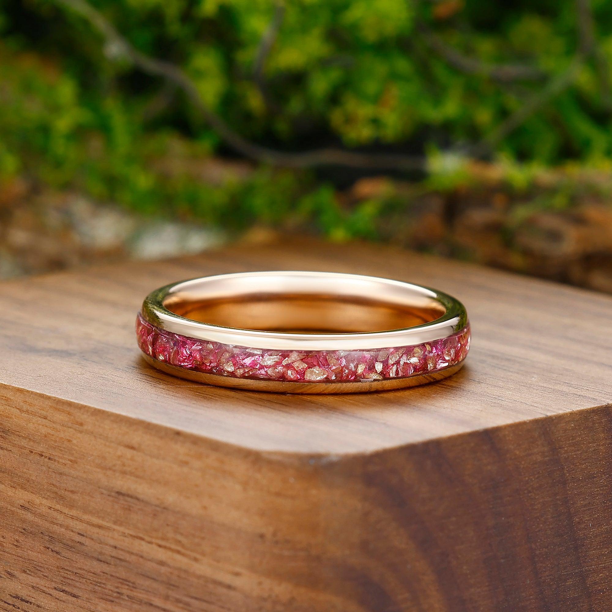 Pink Morganite Rose Gold Tungsten Couples Ring Set Polished Dome Match