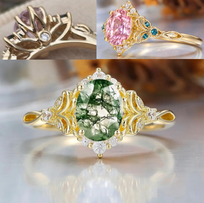 Custom Order - 6 x 8mm Oval Cut Pink Sapphire Cluster Women's Ring