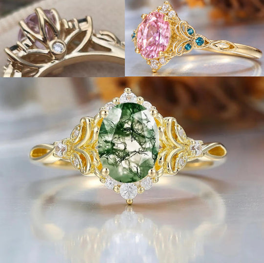 Custom Order - 6 x 8mm Oval Cut Pink Sapphire Cluster Women's Ring