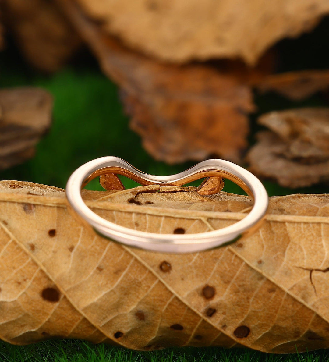 Plain Gold Engagement Band Leaf Simple Ring For Women - Esdomera