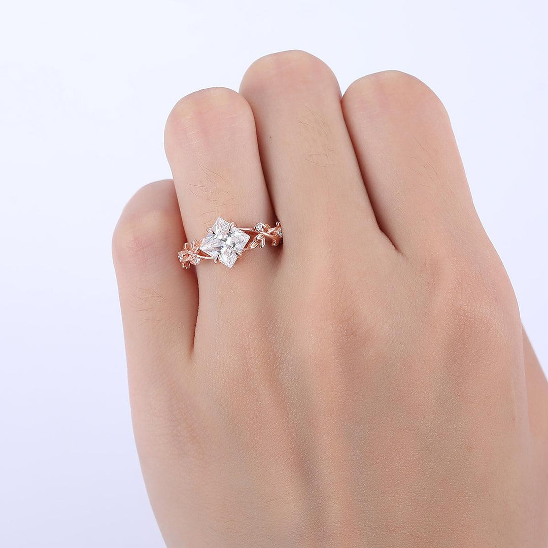 Princess Cut Lab Grown Diamond Engagement Leaf Ring Anniversary Ring Gift - Esdomera