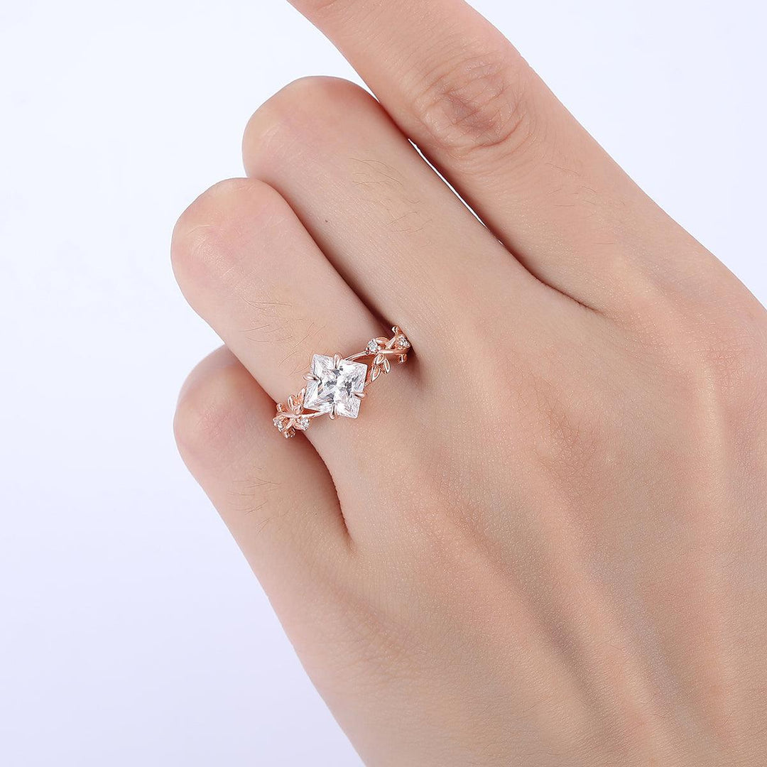 Princess Cut Lab Grown Diamond Engagement Leaf Ring Anniversary Ring Gift - Esdomera