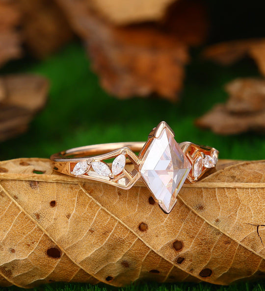 Rhombus Cut Moissanite Engagement Ring Vintage Moissanite Bridal Wedding Ring Stacking Ring - Esdomera