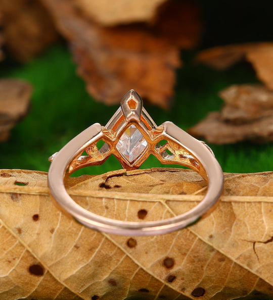 Rhombus Cut Moissanite Engagement Ring Vintage Moissanite Bridal Wedding Ring Stacking Ring - Esdomera