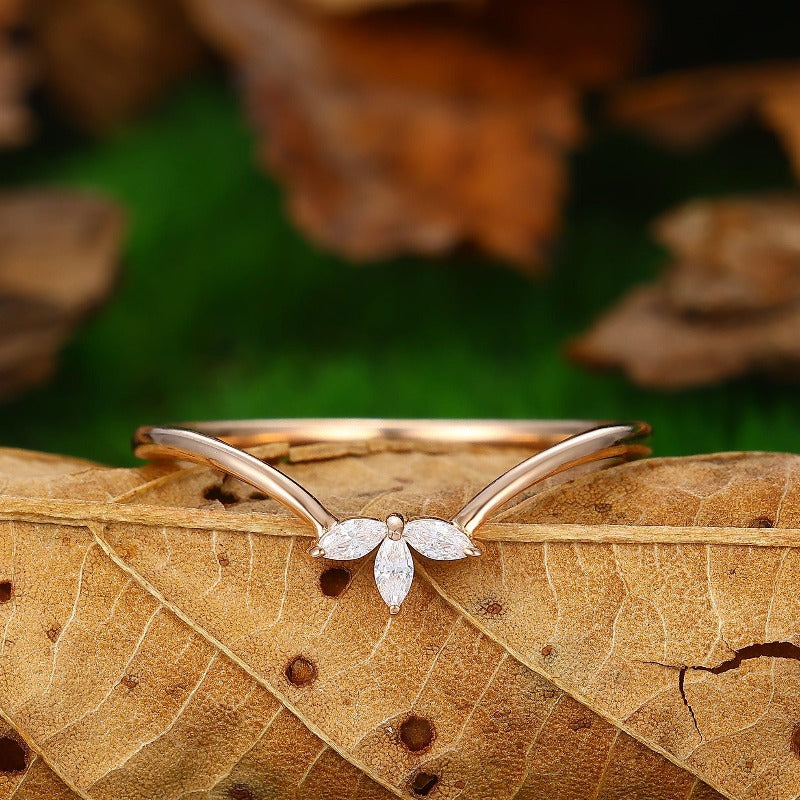 Rose Gold Marquise Shaped Moissanite Wedding Band For Her - Esdomera
