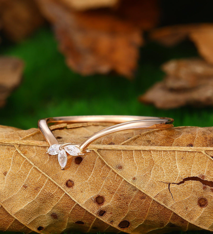 Rose Gold Marquise Shaped Moissanite Wedding Band For Her - Esdomera
