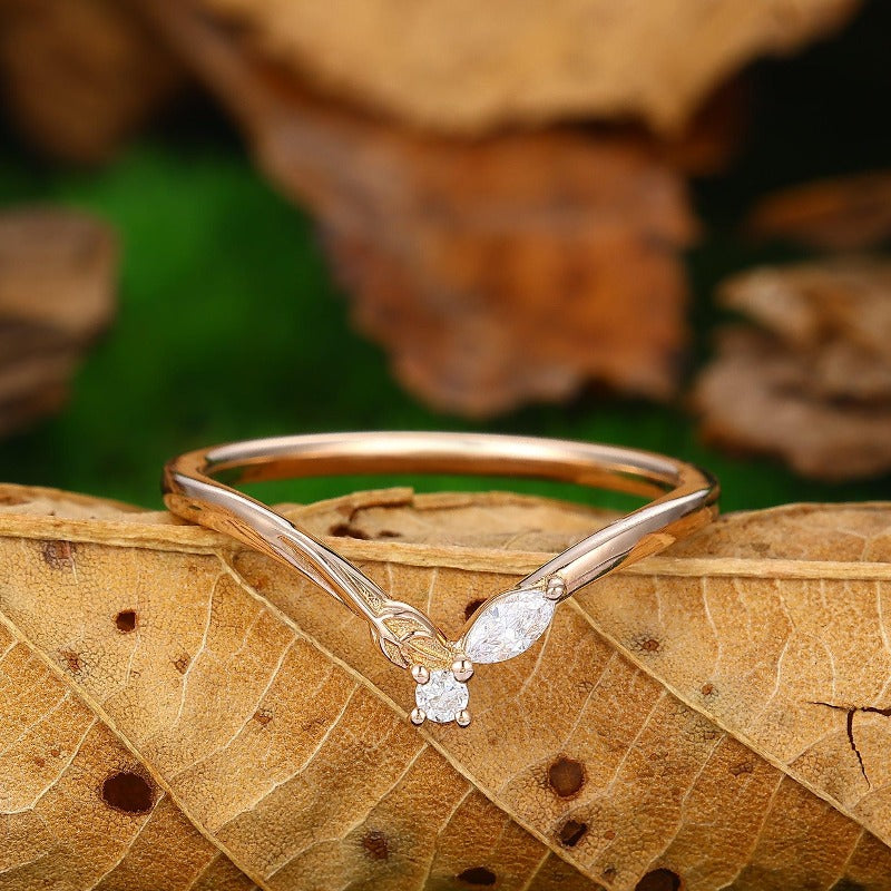 Rose Gold Moissanite CZ Wedding Band Unique Matching Band - Esdomera