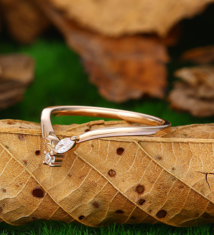 Rose Gold Moissanite CZ Wedding Band Unique Matching Band - Esdomera