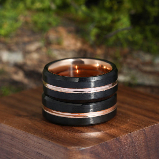 Simple 8mm Black and Rose Gold Tungsten Ring Unisex Ring Gift - Esdomera