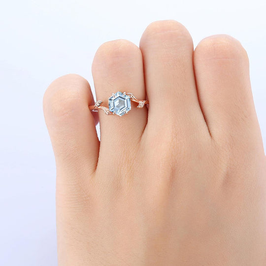 Solitaire 1.35CT Hexagon Cut Aquamarine Ring For Women Gift - Esdomera