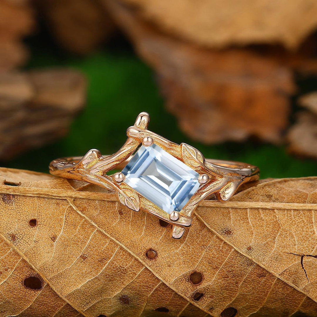 Solitaire 1CT Emerald Cut Aquamarine Ring Anniversary Bridal Ring Gift - Esdomera