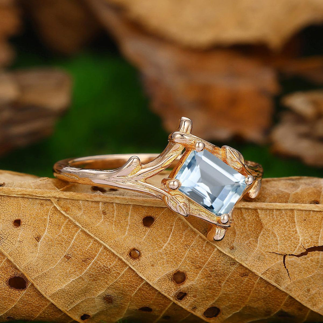 Solitaire 1CT Emerald Cut Aquamarine Ring Anniversary Bridal Ring Gift - Esdomera