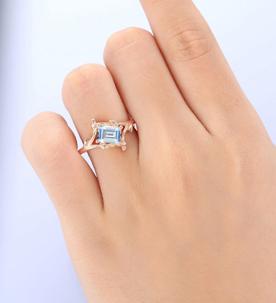 Solitaire 1CT Emerald Cut Aquamarine Ring Anniversary Bridal Ring Gift - Esdomera