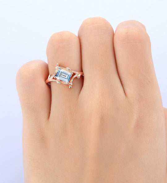 Solitaire 1CT Emerald Cut Aquamarine Ring Anniversary Bridal Ring Gift - Esdomera