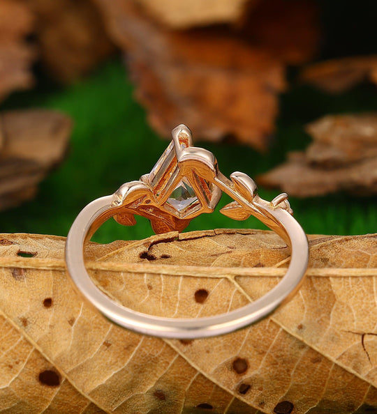 Solitaire Kite Shaped Moissanite Art Deco Leaf Vine Engagement Ring - Esdomera