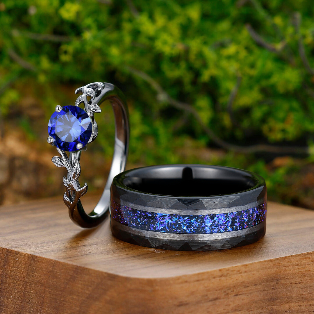 Wedding Bands Couple Ring Couple Ring Solitaire Round Blue