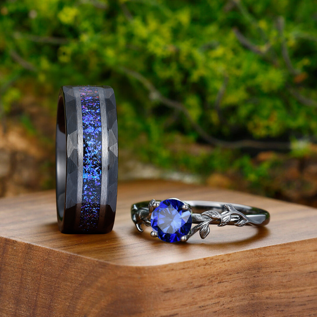 Anello In Tungsteno Nero Blue Line, Fede Nuziale Personalizzata - Foto 4