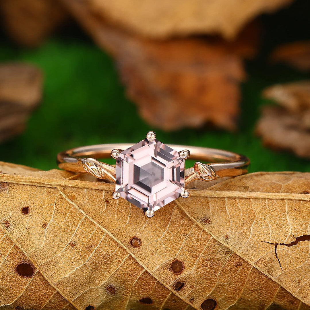 Anillo de Promesa Solitaire Twig CT Morganita Natural Rosa