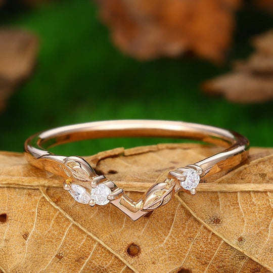 Stacking Ring Nature Inspired Leaf Wedding Band For Women - Esdomera