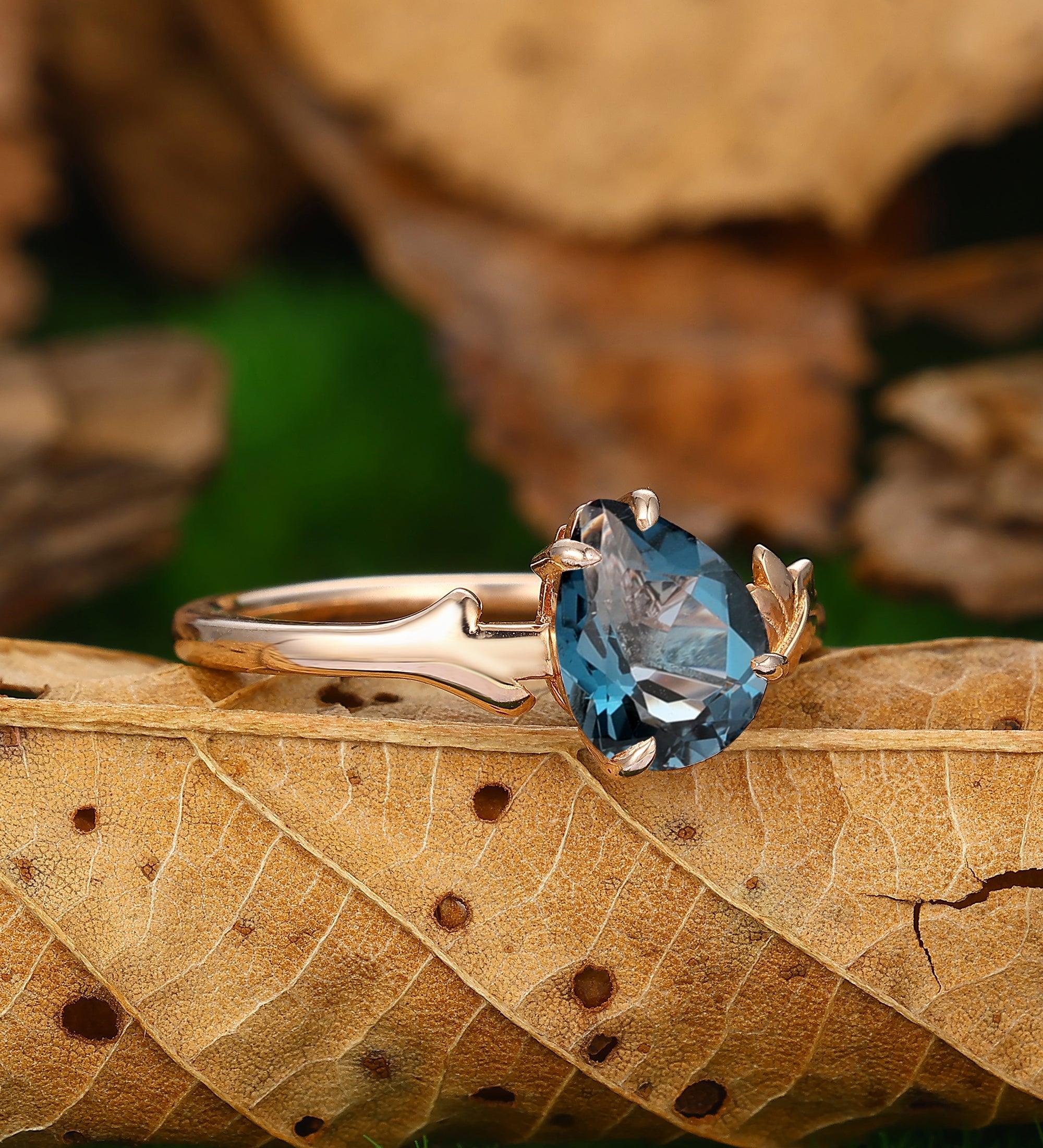 Round Cut Sky Blue Topaz Engagement Ring, Sky Blue Topaz fashion Floral Wedding Ring, Art Deco Rose Flower Ring, Unique Sky Blue Topaz Promise Ring.