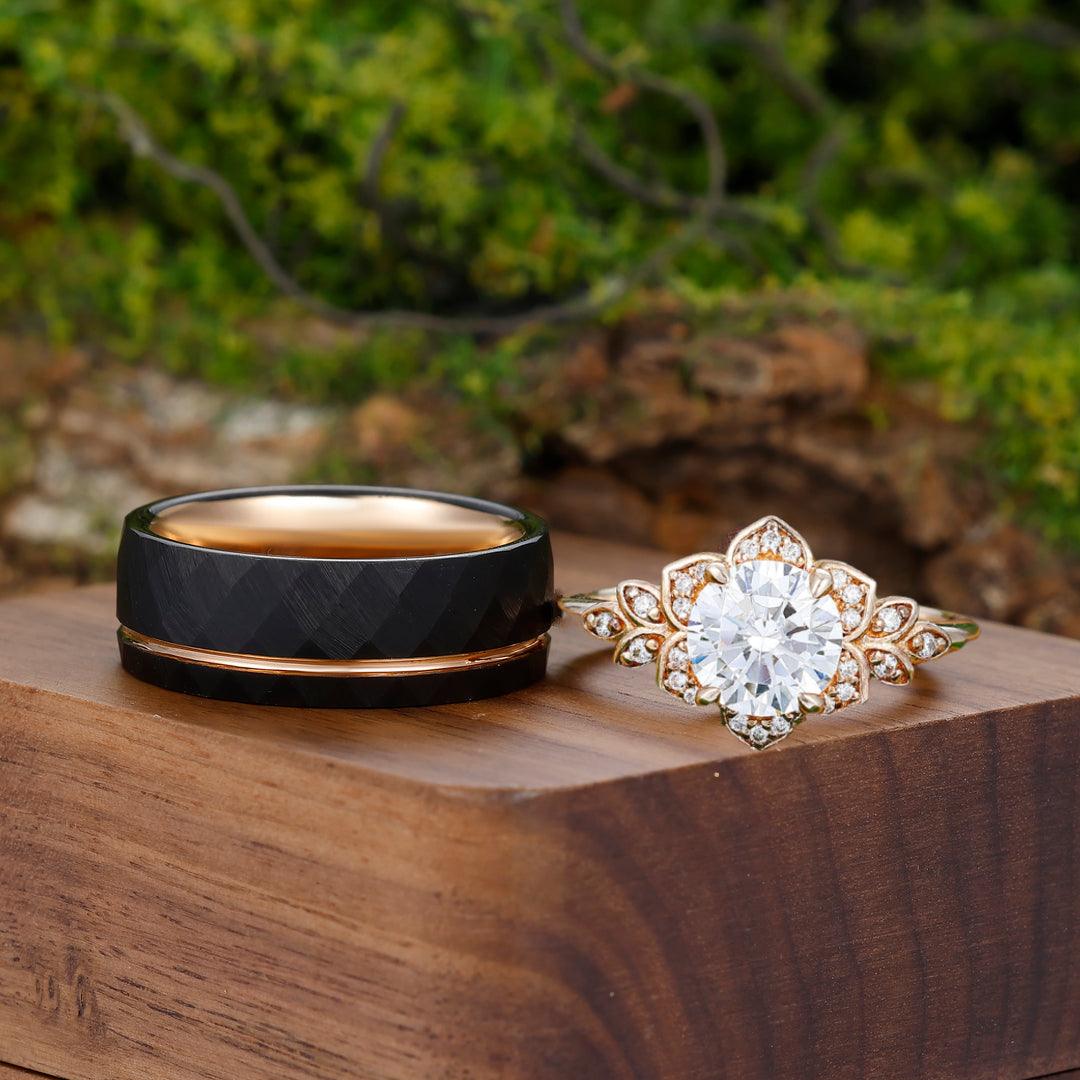 Western Wedding Rose Gold Engagement Rings And Wedding Bands