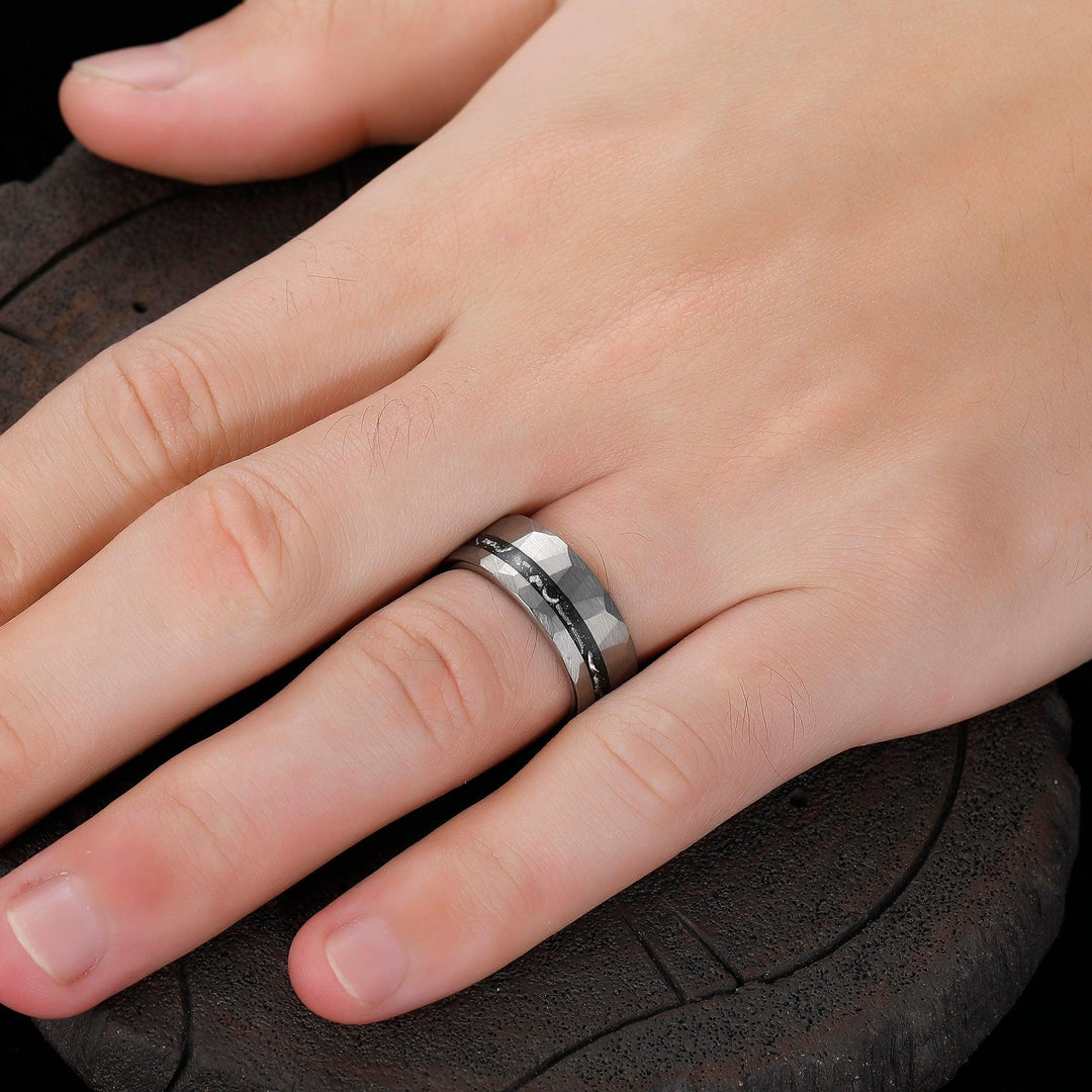 Tungsten Meteorite Ring Men's Tungsten Band Meteorite Ring for Men - Esdomera