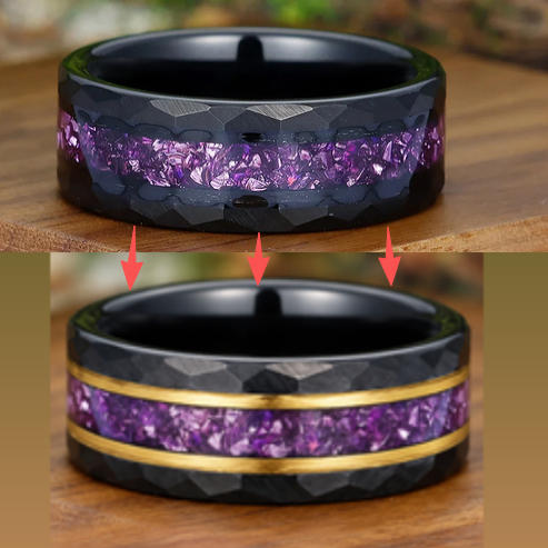 Pedido personalizado: Anillo de hombre de tungsteno con amatista morada y ancho de 8 mm