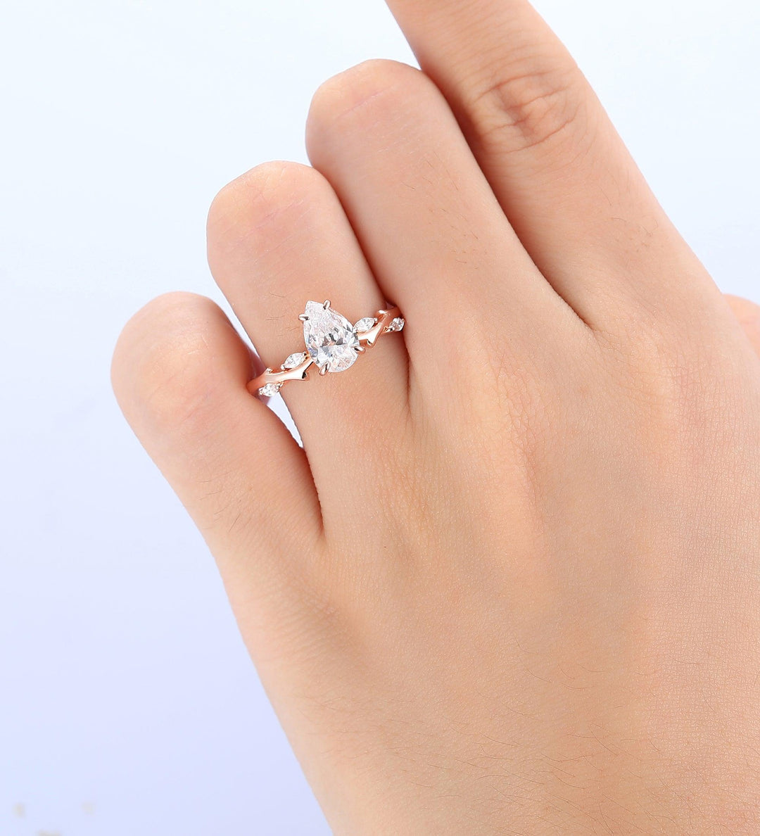 Twig Branch Pear Shaped 1.5Carat Moissanite Ring Unique Marquise Cluster Wedding Ring - Esdomera