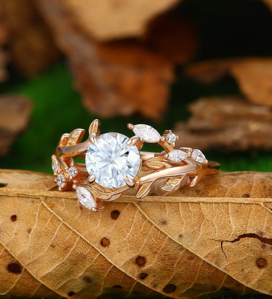 Twig Branch Round Shaped Lab Grown Diamond Engagement Ring - Esdomera