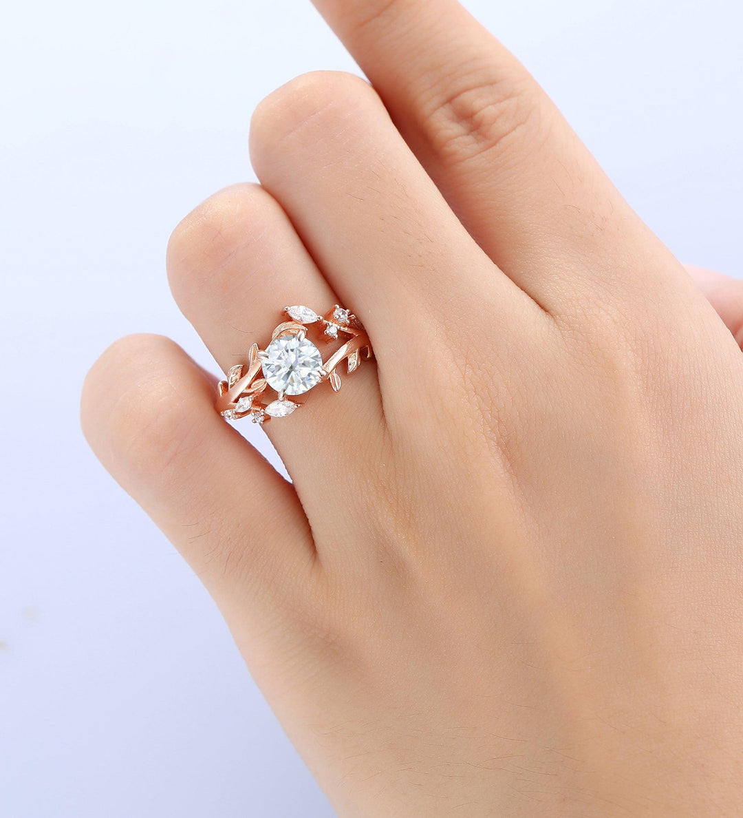 Twig Branch Round Shaped Lab Grown Diamond Engagement Ring - Esdomera