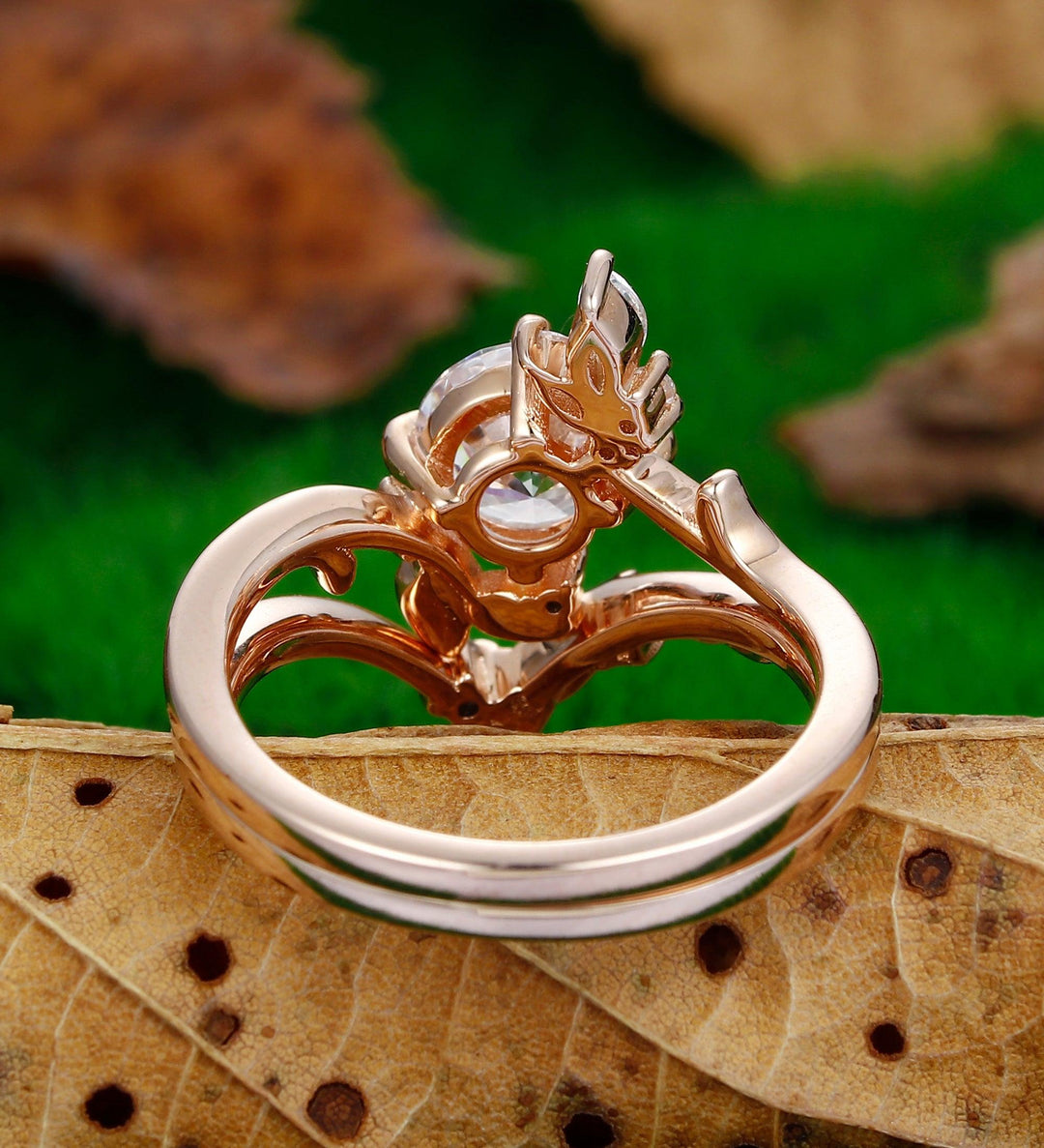 Twig Moissanite Engagement Ring 1.25CT Round Shaped Nature Inspired Leaf Ring Set - Esdomera