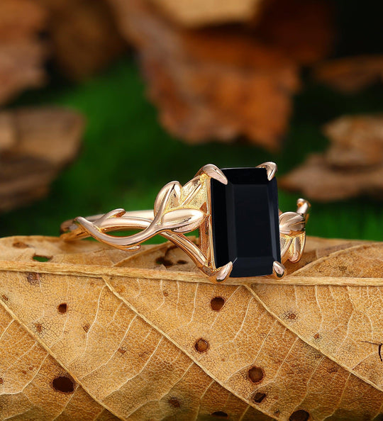 Twisted Leaf Vine Design 2.5 Carat Black Onyx Engagement Ring In 14k Rose Gold - Esdomera